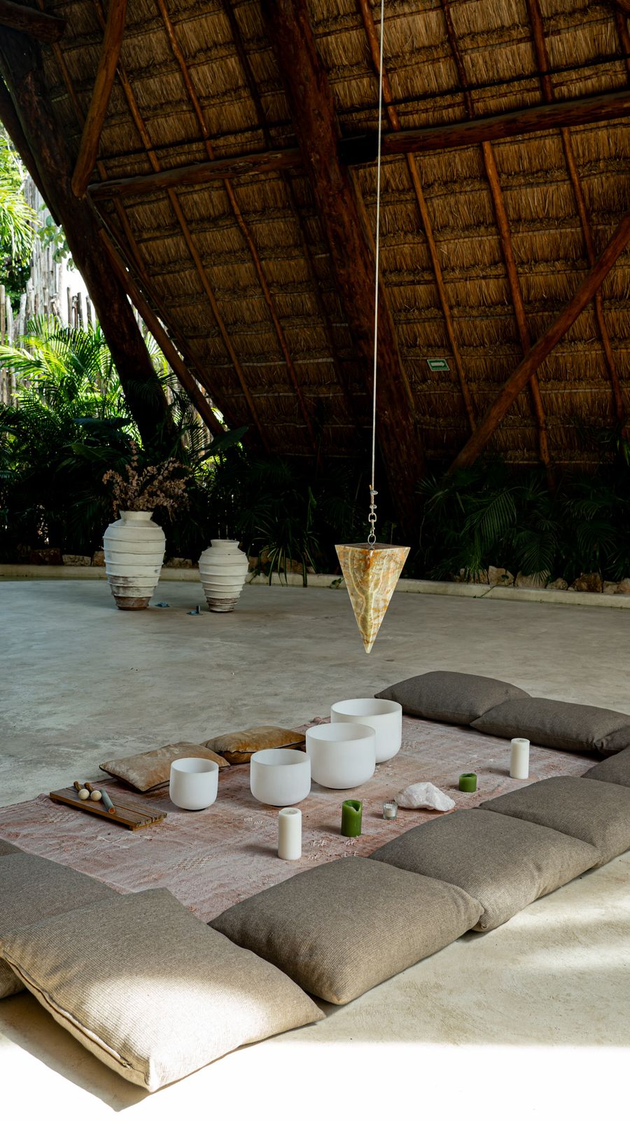 Sound healing setup under the palapa