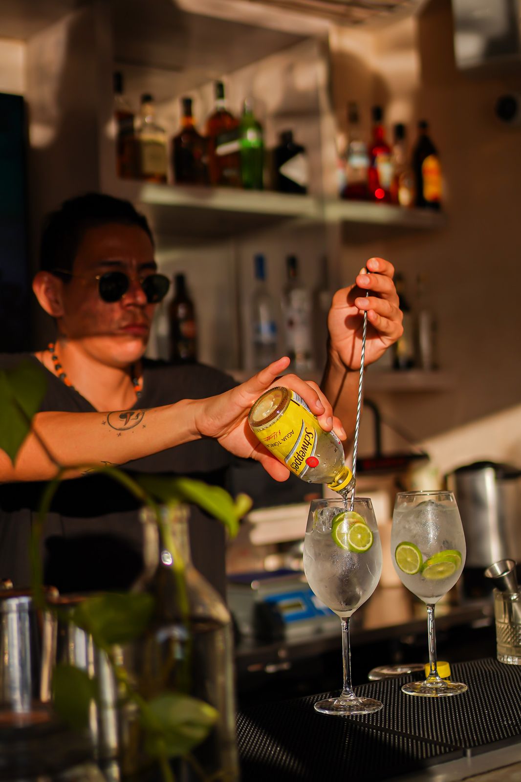 Gin tonic in the making